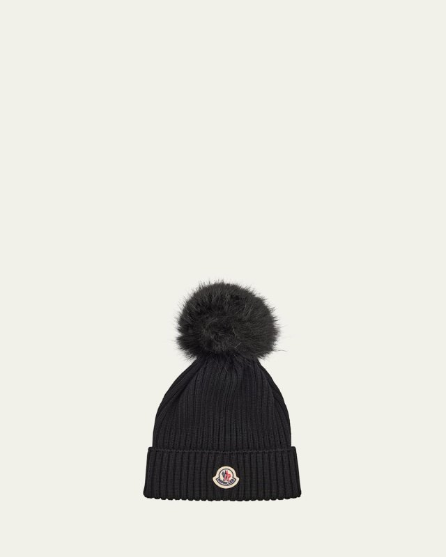 Girl's Ribbed Logo-Patch Wool Beanie
